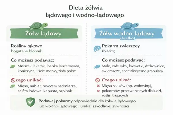 Co jedzą żółwie? Lądowe chętnie spożywają rośliny łąkowe, np. mniszek. Wodne wolą pokarm zwierzęcy, jak ryby czy krewetki.