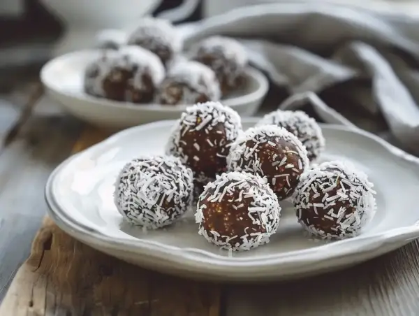 Chokladbollar rullade i kokos. Ett enkelt och gott kokosbollar recept som passar alla.