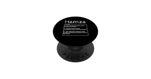 Accessoire pour téléphone avec la définition humoristique de "Hamza origine" : beau, charismatique, humble et maître en tout.