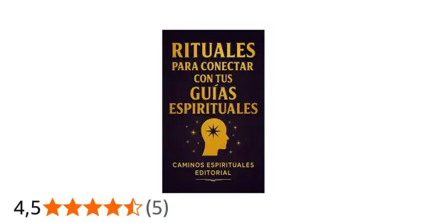 Libro "Rituales para conectar con tus guías espirituales". Imagen de perfil dorado con estrella en la frente, rodeado de estrellas.