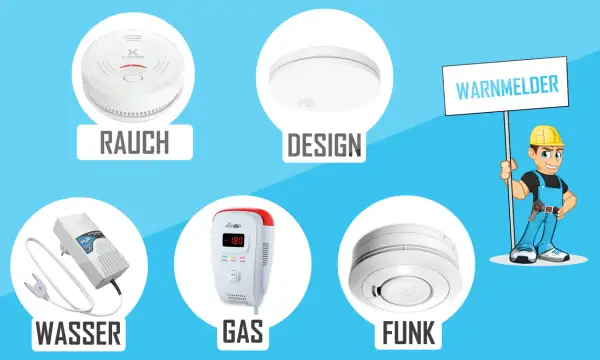 Rauch-, Wasser-, Gas- und Funkwarnmelder im Test. Ein Handwerker hält ein Schild mit der Aufschrift "Warnmelder".