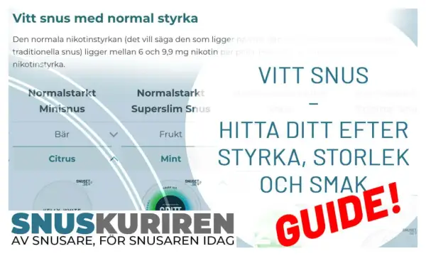 En guide till vitt snus med normal styrka, olika smaker som bär och citrus, samt storlekar som minisnus.