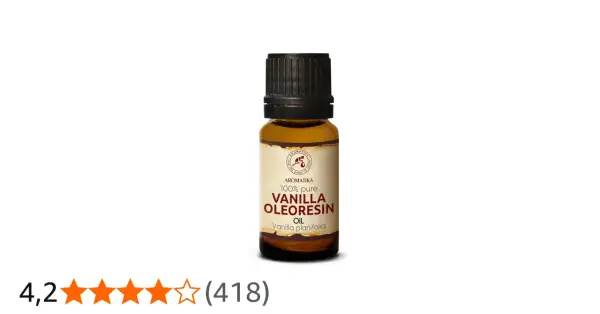Eine Flasche Vanille Oleoresin Öl. Die Vanille Wirkung auf die Psyche ist beruhigend und stimmungsaufhellend.