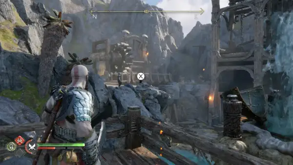 Kratos wkracza do lokacji z wodospadem, szukając wskazówek w God of War Ragnarok poradnik.