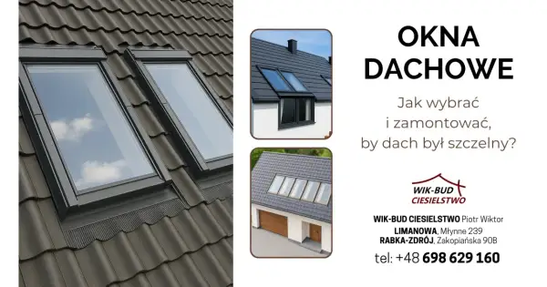 Nowoczesne okna dachowe na ciemnym dachu. Poradnik, jak wybrać i zamontować okna skośne, by dach był szczelny.