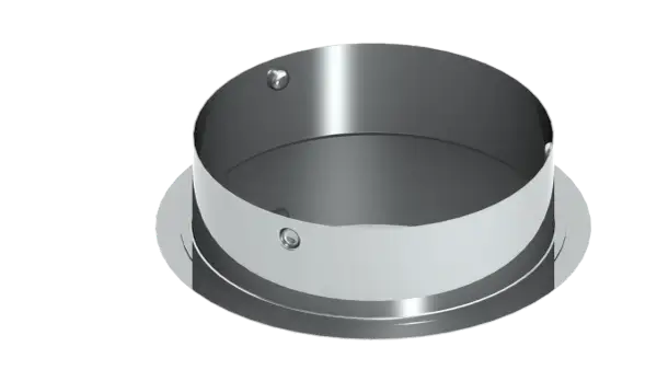 Metallischer Ring mit Schrauben, ideal zum Verschließen eines Schornsteinlochs.