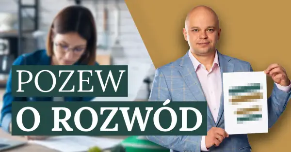 Jak napisać wniosek rozwodowy? Mężczyzna w garniturze trzyma dokument z tekstem. Kobieta w tle pracuje przy biurku.