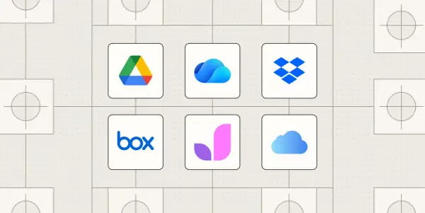 Logos for cloud storage services like Google Drive, Microsoft OneDrive, Dropbox, Box, and iCloud. Find free cloud storage like Dropbox for your files.