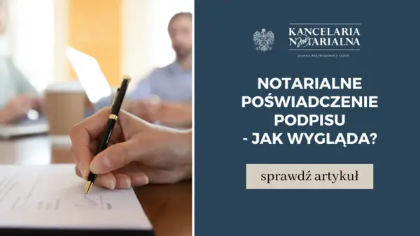 Dłoń z piórem składa podpis na dokumencie. Kancelaria notarialna oferuje notarialne poświadczenie podpisu.