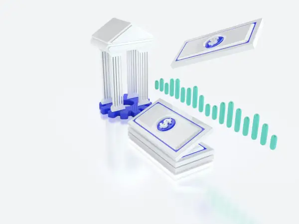 Bank, stos banknotów i wykres słupkowy symbolizują przejrzystość wynagrodzeń od kiedy.