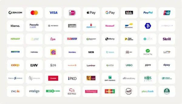 Wiele metod płatności: ZEN.COM, Visa, Mastercard, Apple Pay, Google Pay, Blik, PayPal, UnionPay, Klarna, Paysafe, Multibanco, Boleto, Paysafecard, Neosurf, Bancontact, ZondaCrypto, Neteller, PSE, EPS, Red Compra, BoaCompra, Efecy, Pago Efectivo, Pix, S...
