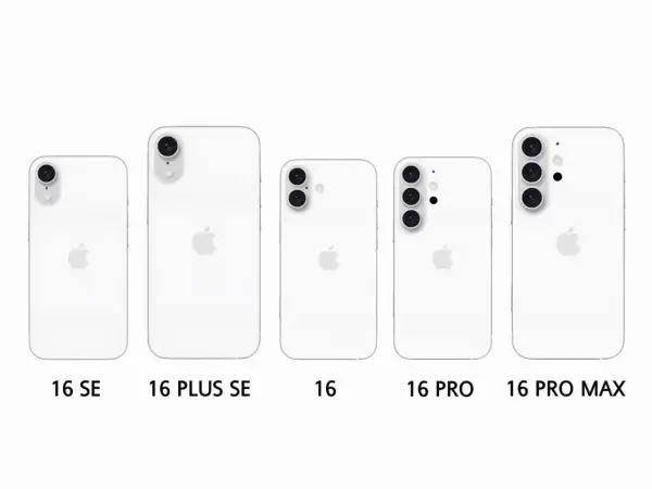 Porównanie modeli iPhone 16: SE, Plus SE, 16, Pro i Pro Max. Różnice w wymiarach i układzie aparatów.