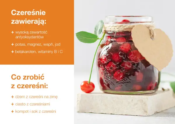 Słoik pełen czereśni, idealny na dżem, ciasto, kompot i sok. Dowiedz się, co zrobić z czereśni!