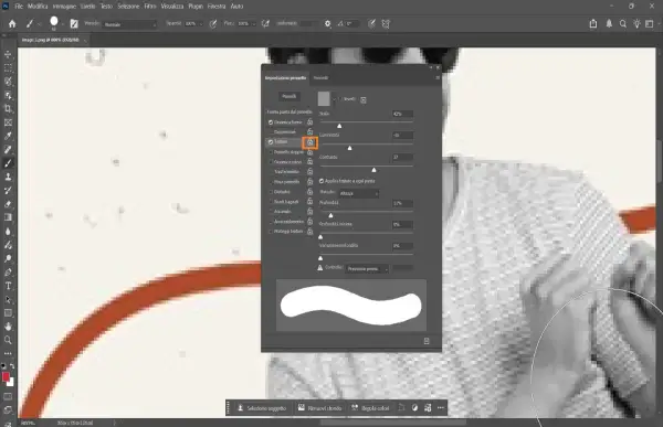Impostazioni avanzate per i photoshop pennelli, con opzioni per texture e dinamica.