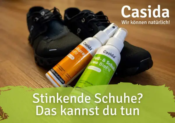 Stinkende Schuhe? Casida Fuß- & Schuh-Deo BioFit hilft natürlich gegen Geruch und für frische Füße.