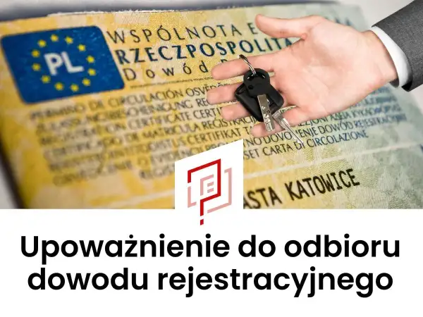 Ręka trzyma kluczyki do samochodu na tle dowodu rejestracyjnego. Dowiedz się, jak napisać upoważnienie do odbioru dowodu rejestracyjnego.