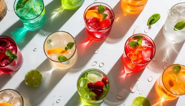 Kolorowe drinki z wódki, z owocami i miętą, na białym tle. Idealne przepisy na lato.