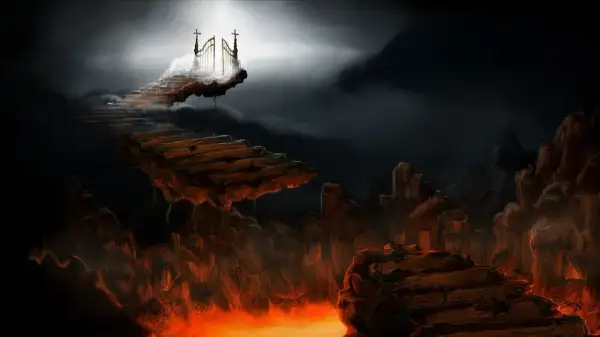 Kamienna ścieżka wznosi się ku niebu, ale pod nią rozciąga się piekło.