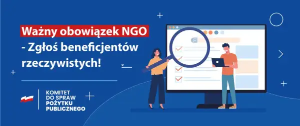 Ważny obowiązek NGO: zgłoś beneficjentów rzeczywistych! Dwie osoby analizują listę na ekranie komputera.