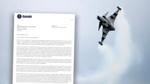 Saab Gripen-plan som flyger i luften. Ett brev från Saab om ett potentiellt Saab space-projekt.