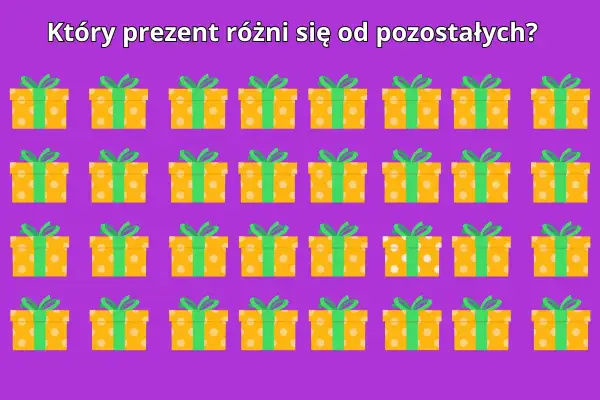 Test na spostrzegawczość: obrazki prezentów. Znajdź jeden inny!