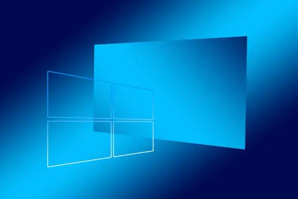 Abstrakcyjny, niebieski gradient z konturami okien Windows.
