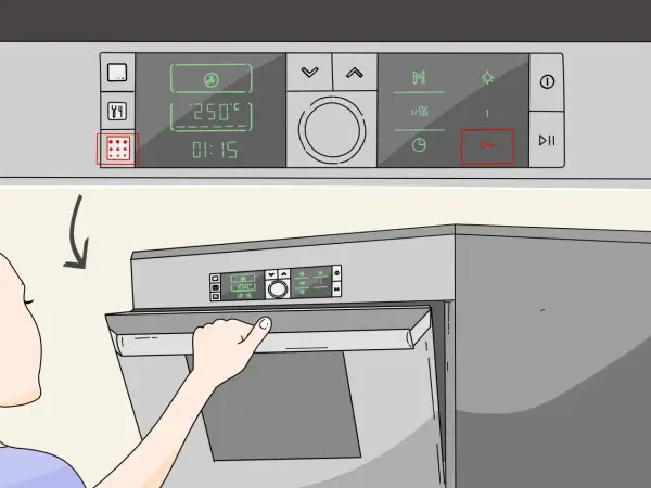 Maintenir le bouton avec le cadenas enfoncé pour réinitialiser le four Bosch.