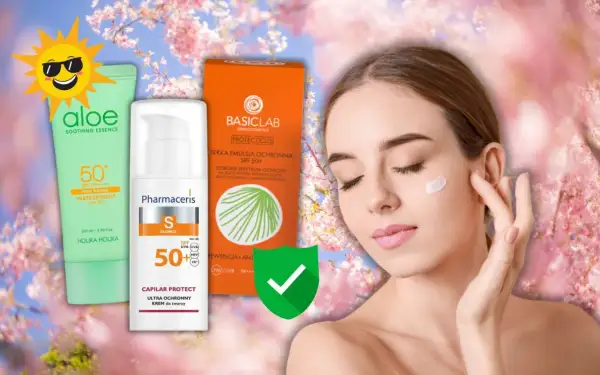 Kremy z filtrem SPF 50+ chronią skórę przed słońcem. Na zdjęciu produkty Holika Holika, Pharmaceris i Basiclab.