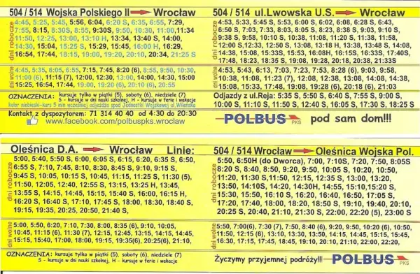 Rozkład jazdy PKS 504 Oleśnica Wrocław. Kursy w dni robocze i wolne.
