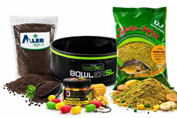 Zestaw do metody: pellet, zanęta Beta-Mix, wiaderko Refixe, przynęty Snax.