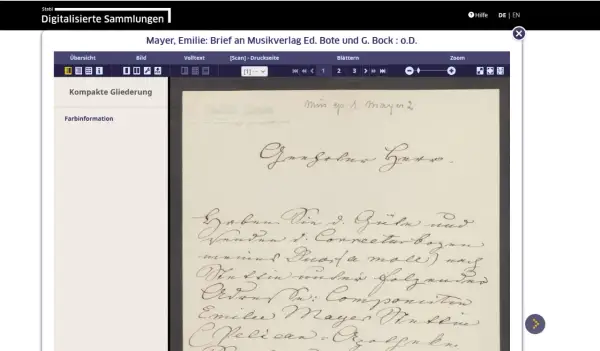 Lettre manuscrite d'Emilie Mayer, consultable avec un logiciel de paléographie gratuit.