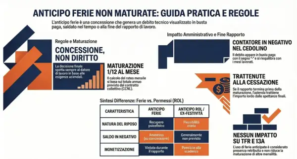 Guida su anticipo ferie: le ferie in busta paga sono in ore o giorni. Spiega maturazione, impatto e differenze con ROL.