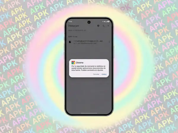Pantalla de móvil mostrando un mensaje de Chrome sobre cómo instalar apk en Android.