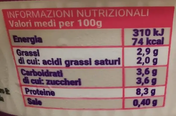 Tabella nutrizionale: energia, grassi, carboidrati, proteine e sale per 100g. Scopri i ricotta magra valori nutrizionali.