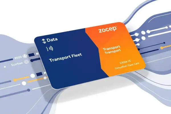 Carte de flotte "Transport Fleet" pour chronotachygraphe numérique, avec logo ZoceP et icônes de données.