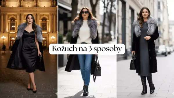 Elegancki kożuch na 3 sposoby: wieczorowo, na co dzień i do sukienki. Każda stylizacja podkreśla jego uniwersalność, bo taki kożuch pasuje do wszystkiego.
