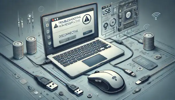 Komputer wyświetla komunikat "DISCONNECTIVE". Myszka bezprzewodowa nie działa, mimo podłączonych kabli USB.