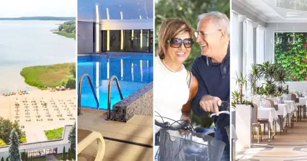 Wczasy dla emerytów z dojazdem: plaża, basen, rowerowa przejażdżka i elegancka restauracja.