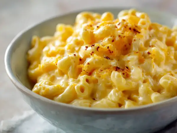 Krämig mac and cheese i en skål, perfekt för ett enkelt recept.