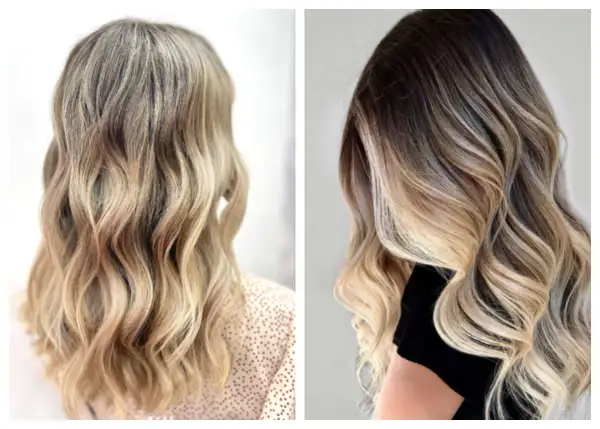 Mechas rubias y castañas se funden en ondas suaves, creando un efecto degradado natural y radiante.