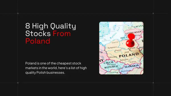 Mapa Polski z pinezką, prezentująca "8 High Quality Stocks From Poland". Idealne dla inwestorów szukających selektywnych akcji polskich.