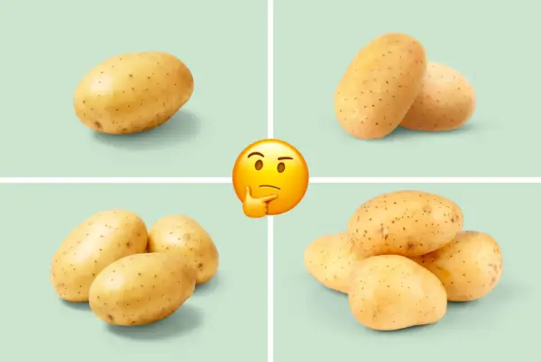 Hur många potatis per person? En, två eller kanske tre? En tankfull emoji funderar över potatisen.