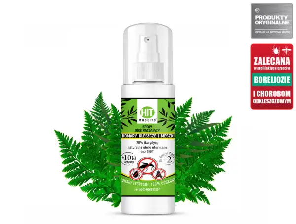 Spray na komary, kleszcze i meszki z 20% ikarydyny i olejkami eterycznymi, bez DEET. Skuteczna ochrona do 10h. Idealny do profilaktyki boreliozy.