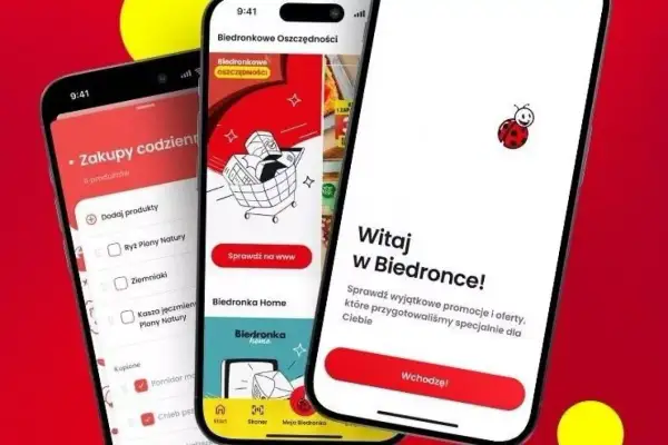 Aplikacja Biedronka: sklep z aplikacjami z listą zakupów, promocjami i powitaniem.
