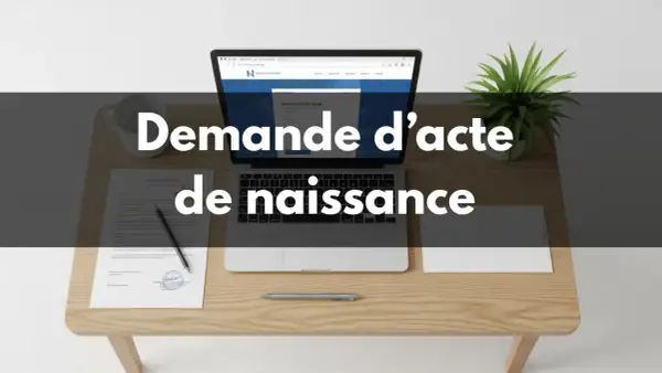 Ordinateur affichant "Demande d'acte de naissance". Facilitez-vous la vie pour consulter acte de naissance en ligne gratuit.