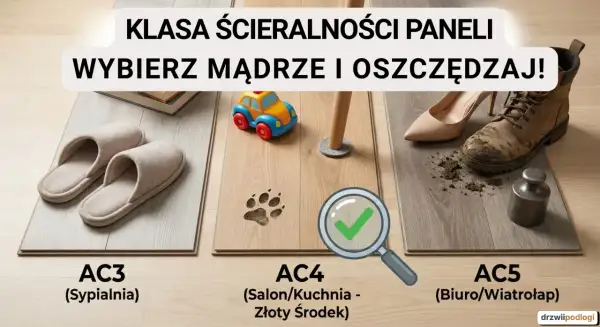 Porównanie klas ścieralności paneli: AC3 (sypialnia), AC4 (salon/kuchnia) i AC5 (biuro/wiatrołap). Wybierz mądrze!