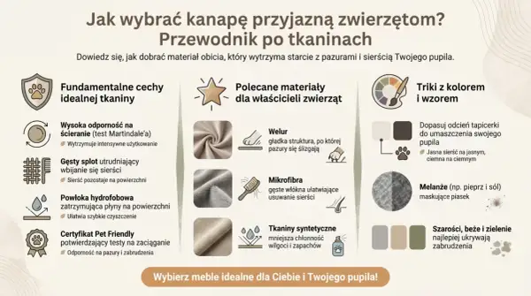 Przewodnik po tkaninach przyjaznych zwierzętom, z uwzględnieniem weluru, mikrofibry i tkanin syntetycznych. Idealne dla miłośników zwierząt, jak np. tkanina sycylia.