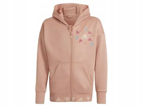 Różowa bluza z kapturem adidas 170 z nadrukiem logo adidas w pastelowych kolorach. Idealna na co dzień.