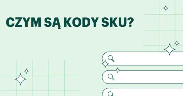 Czym są kody SKU? Grafika z pytaniem i ikonami wyszukiwania, sugerująca potrzebę identyfikacji produktu.