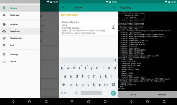 Instalando "Android Mic Fix" con Magisk, un paso clave para cómo rootear Android y mejorar el audio.